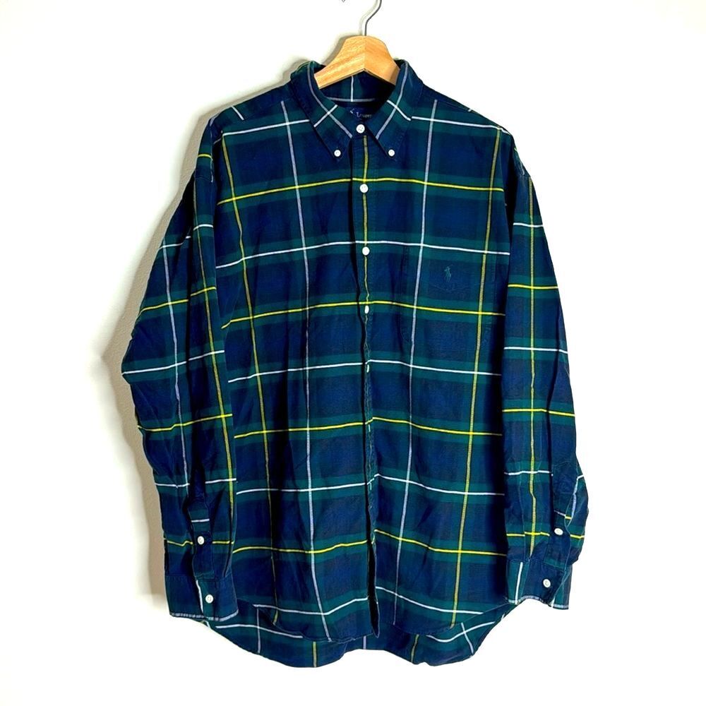 Ralph Lauren Men's Big Shirt Plaid Button Down Green Blue XL‎